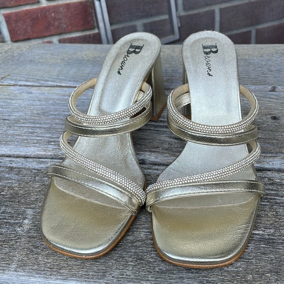 Browns | Made in Italy | Gold Metallic | Bling |Strappy | SlipOn |Heels |Size 38 - Picture 2 of 16
